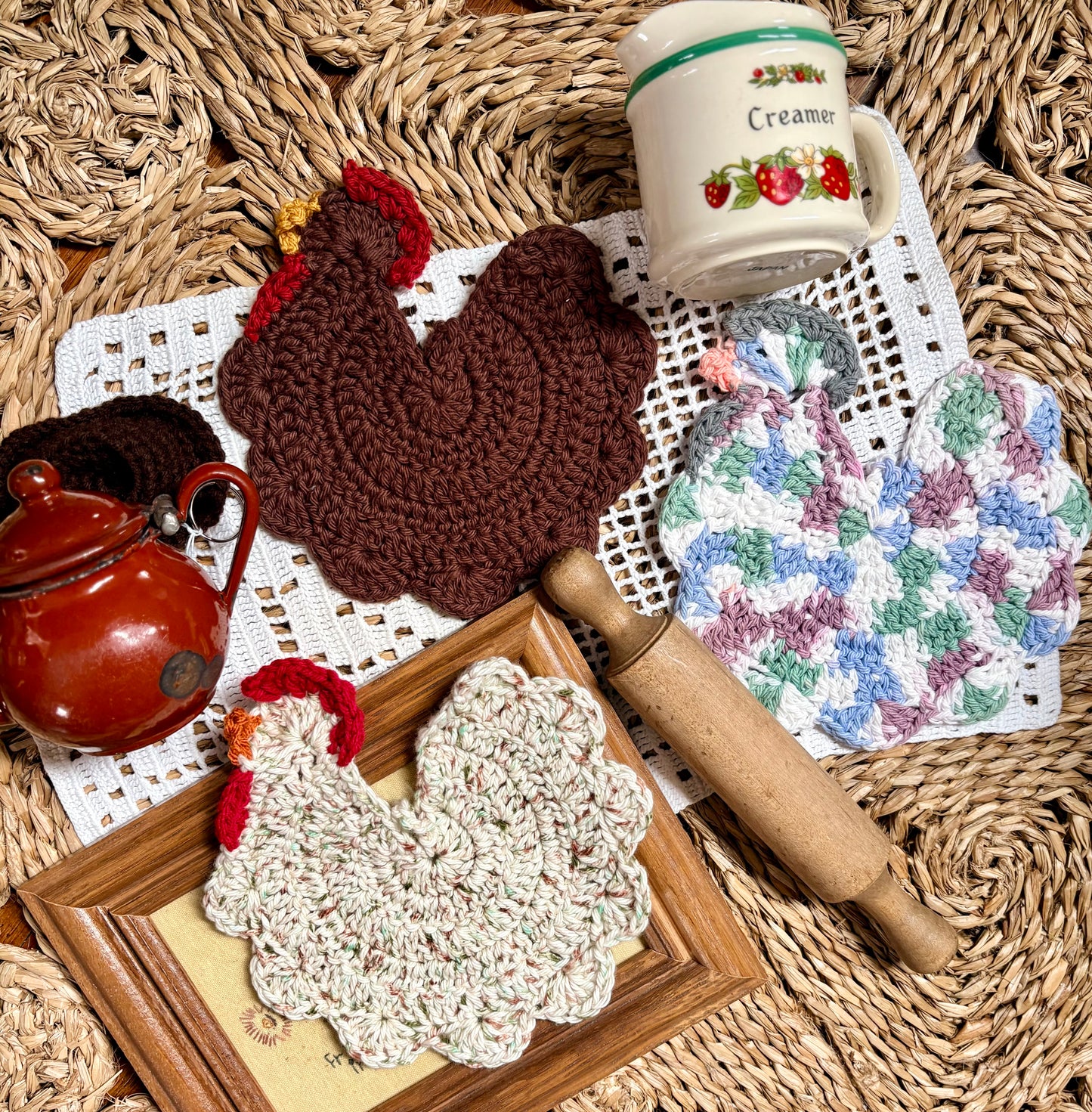 Handmade Crocheted Chicken Doilies