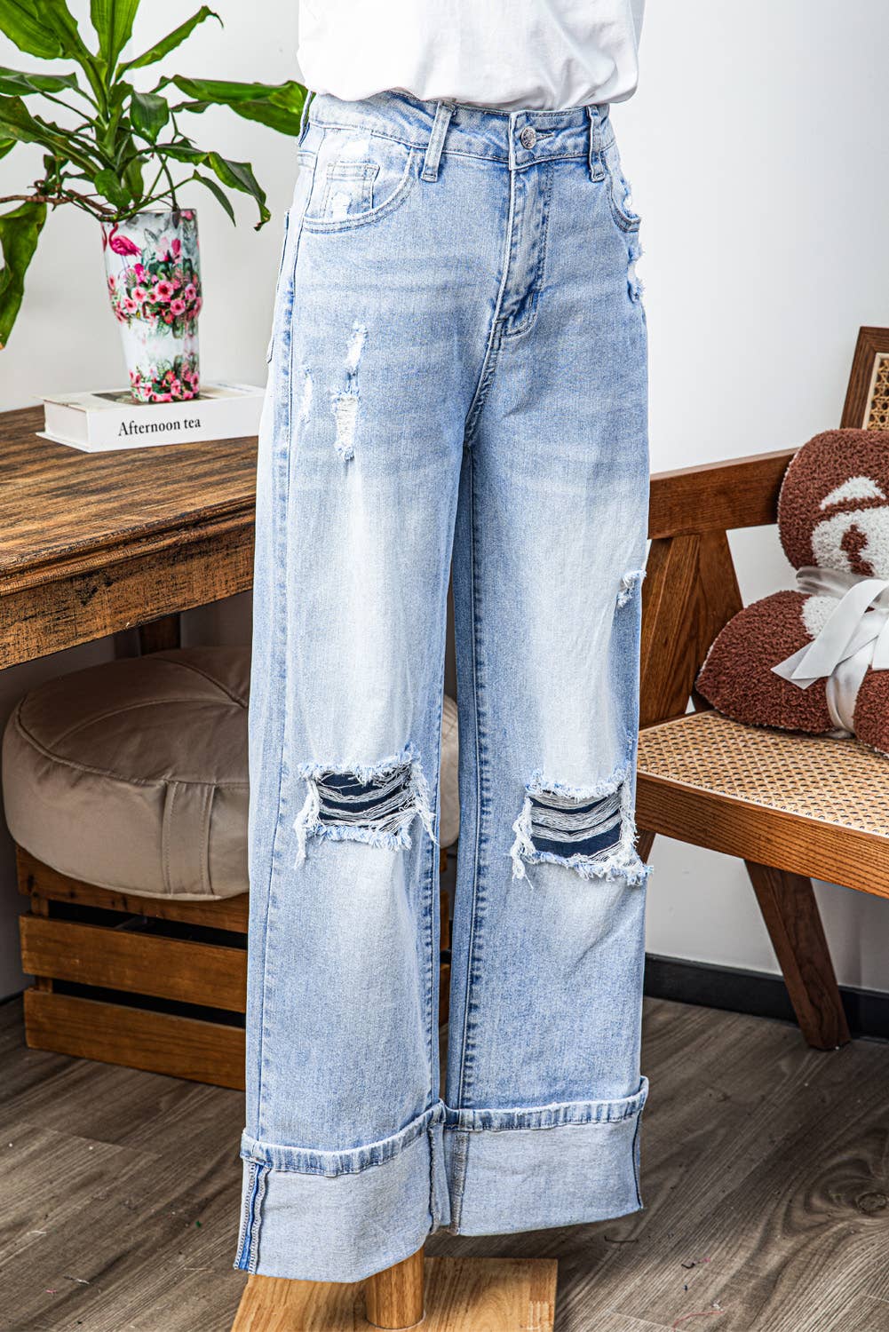 Light Wash Distressed Flare Jeans