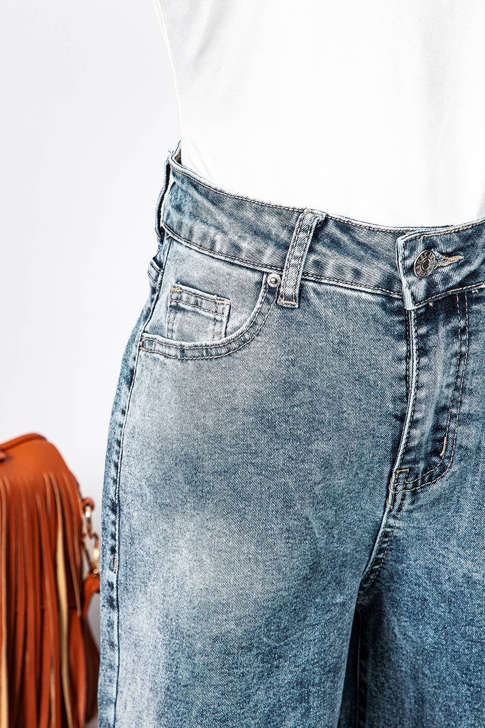 High Rise Button Zip Fly Medium Wash Jeans