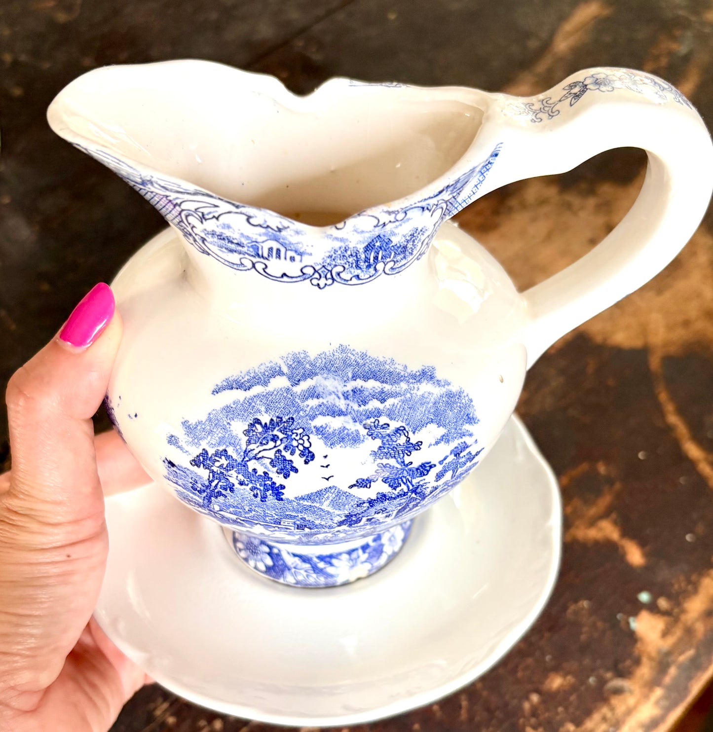 Blue & White Vintage Vase Pitcher Set