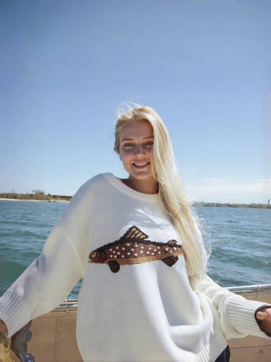 Cute Sardine Fish Knit Sweater | Relaxed Cozy Boutique Pullover