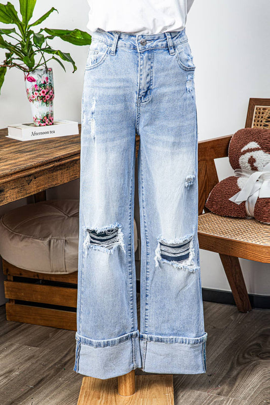 Light Wash Distressed Flare Jeans
