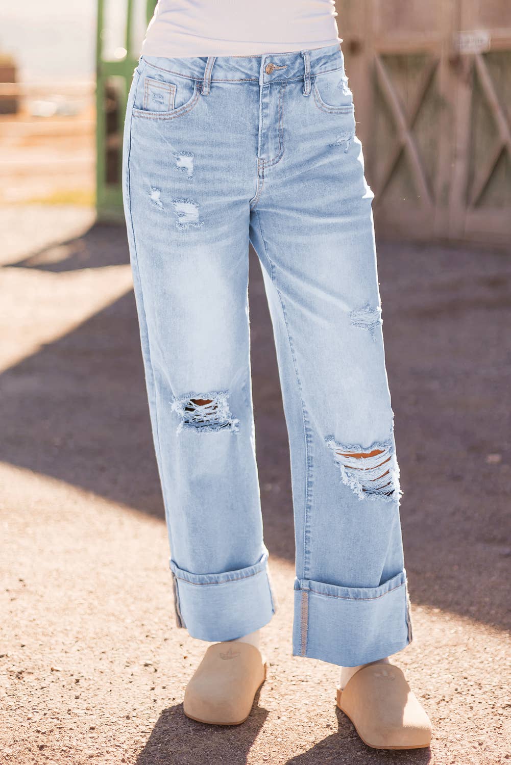 Light Wash Distressed Flare Jeans