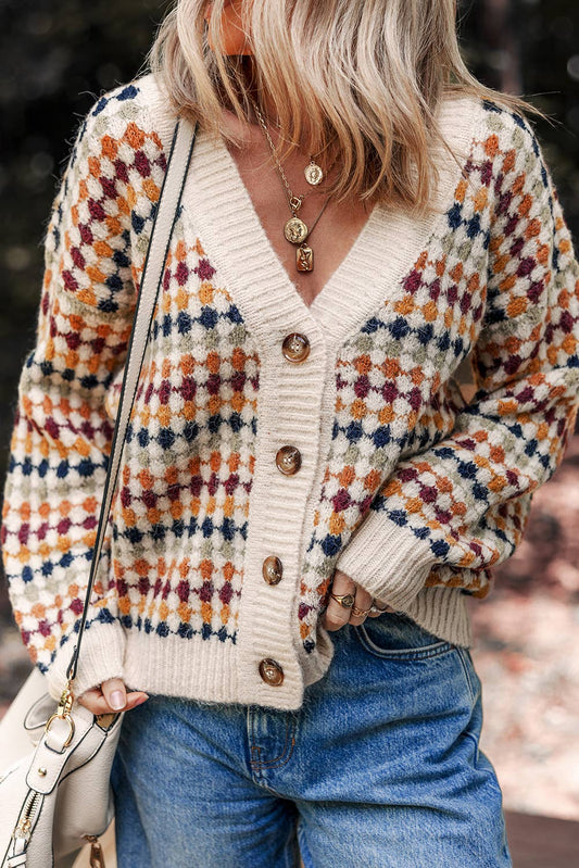 Dotty Pattern Knit Button Front Sweater Cardigan