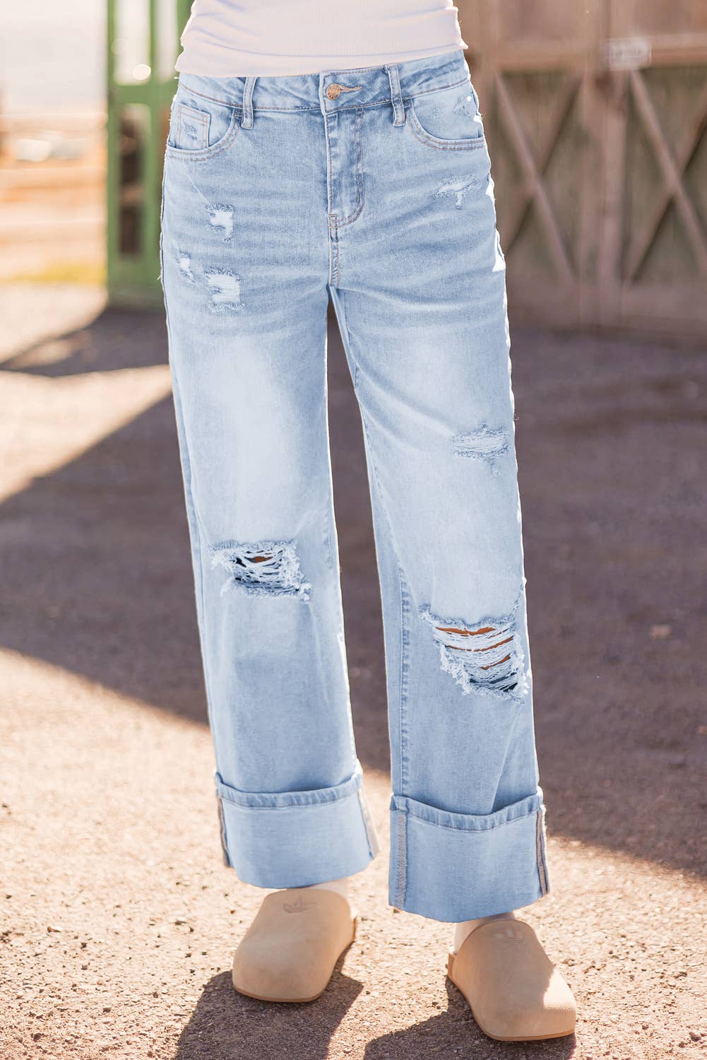 Light Wash Distressed Flare Jeans