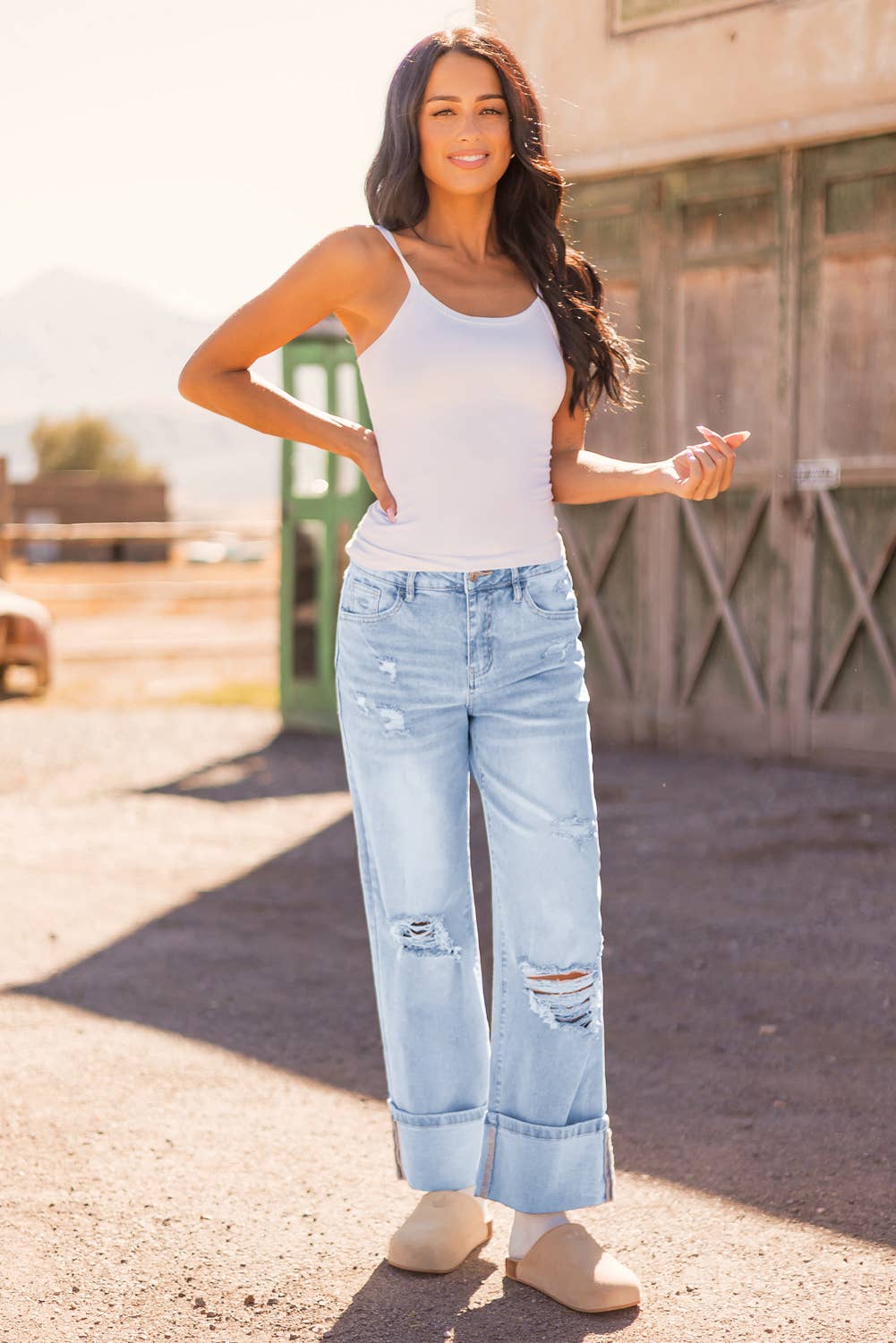 Light Wash Distressed Flare Jeans