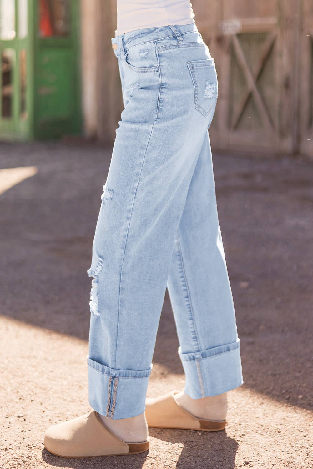 Light Wash Distressed Flare Jeans