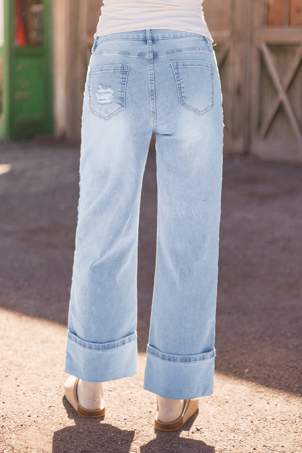 Light Wash Distressed Flare Jeans