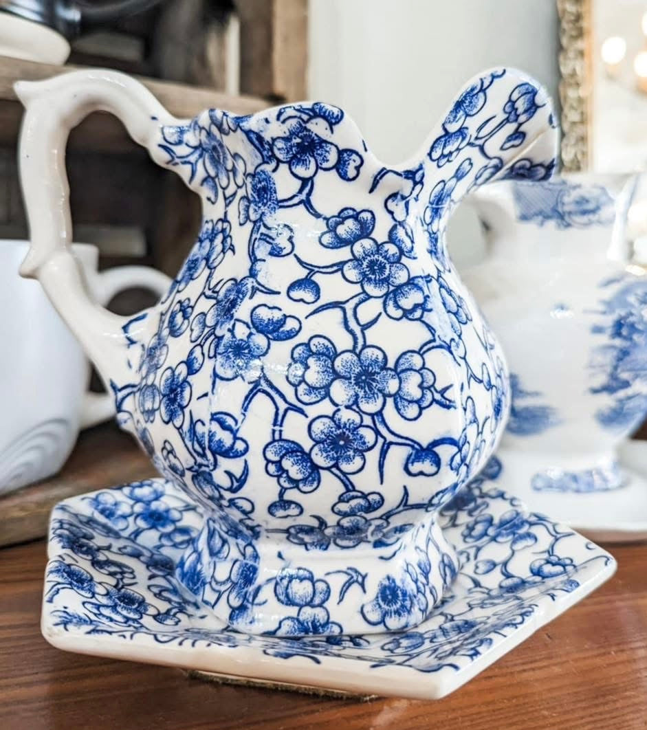 Vintage Blue Pitcher and Basin Set
