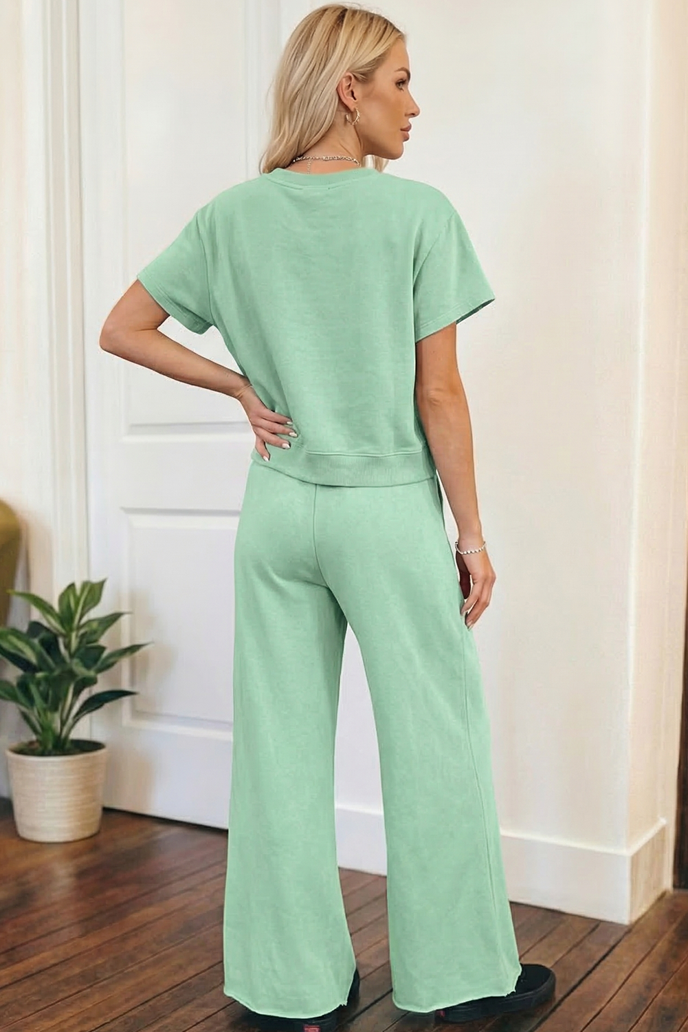 Set-Loose Tee Drawstring Wide Leg Pants 2pcs Outfit