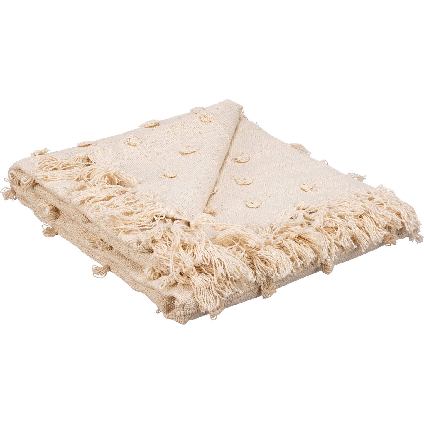 Cream Poms Throw Blanket