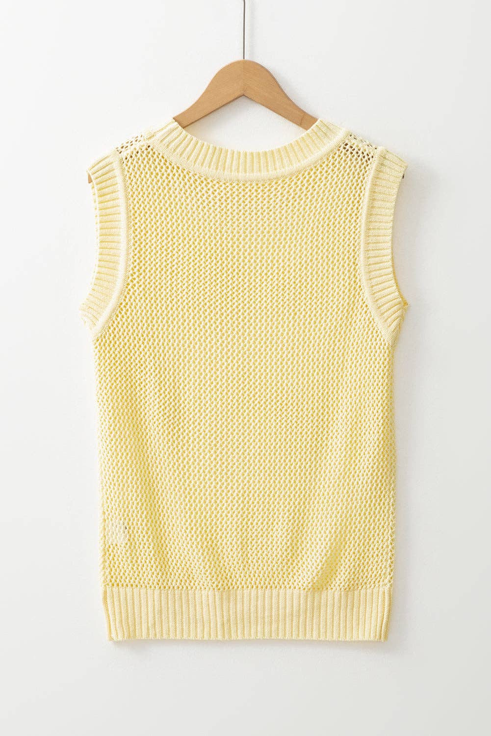 Solid Hollowed Knit Sleeveless Sweater Top