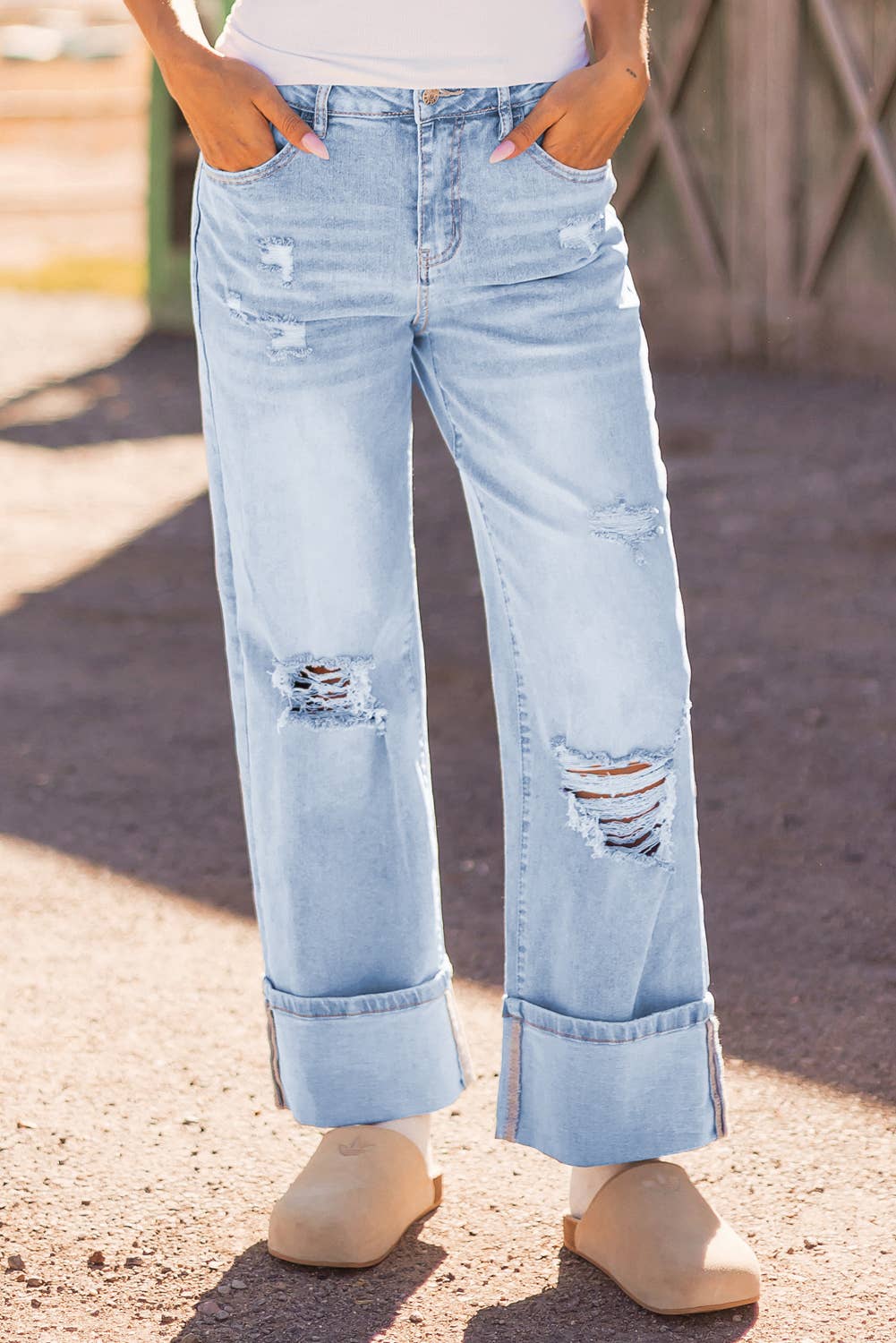 Light Wash Distressed Flare Jeans