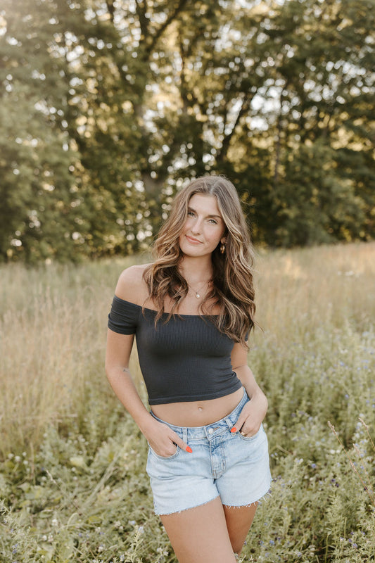 Knit Seamless Ribbed Off Shoulder Crop Top