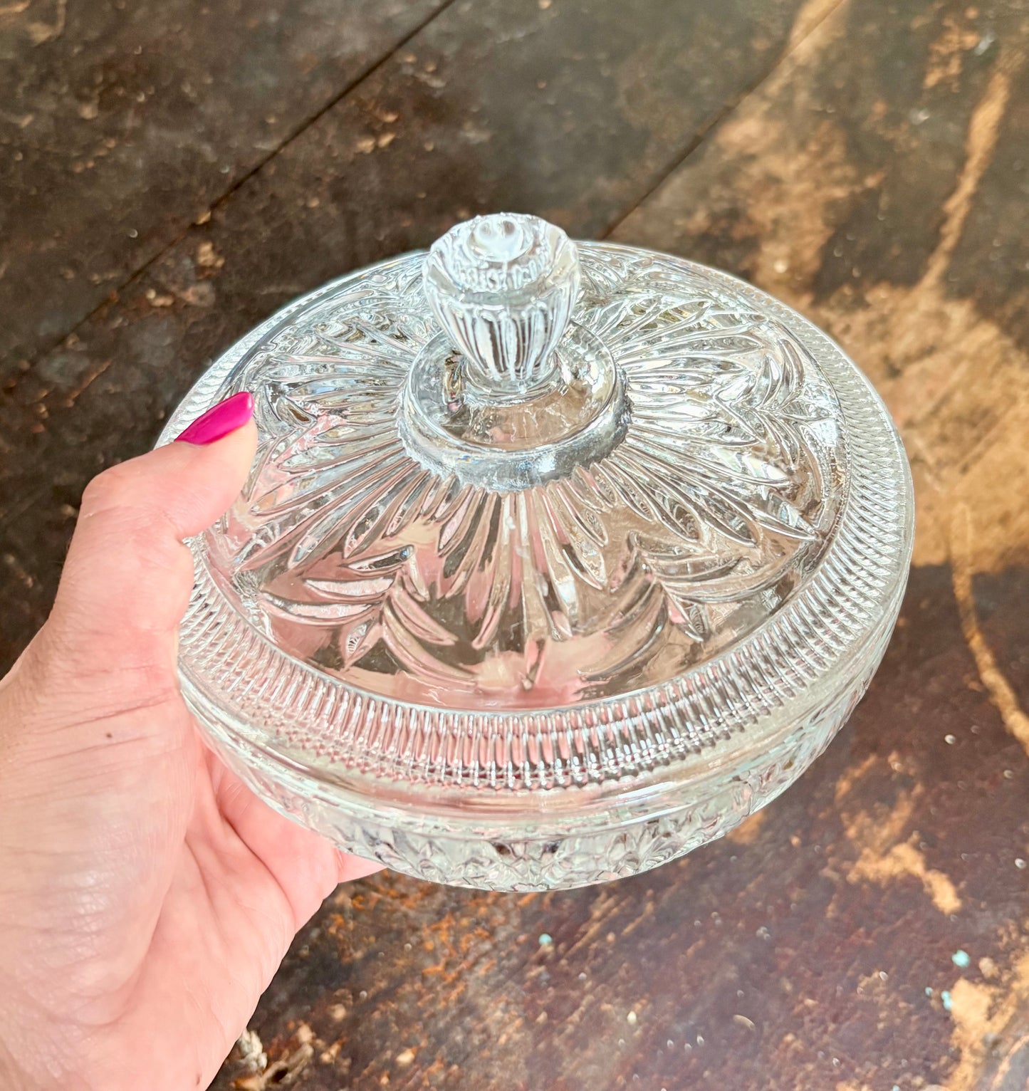 Vintage Clear Glass Lidded Dish
