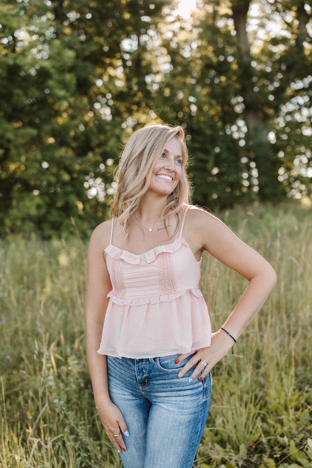 Lace Pleat Peplum Babydoll Tank