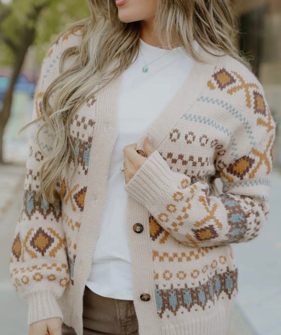 Western Pattern Knitted Button Cardigan Sweater