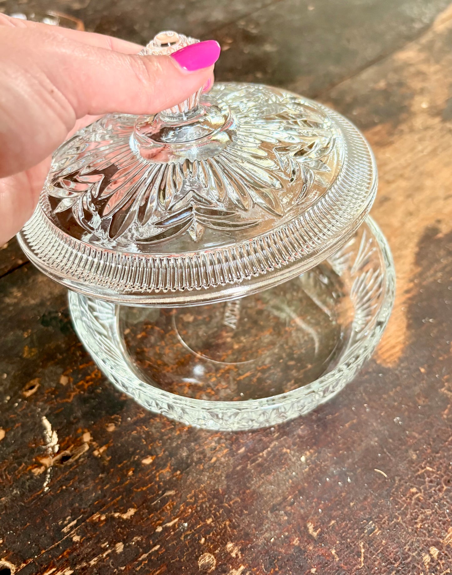 Vintage Clear Glass Lidded Dish