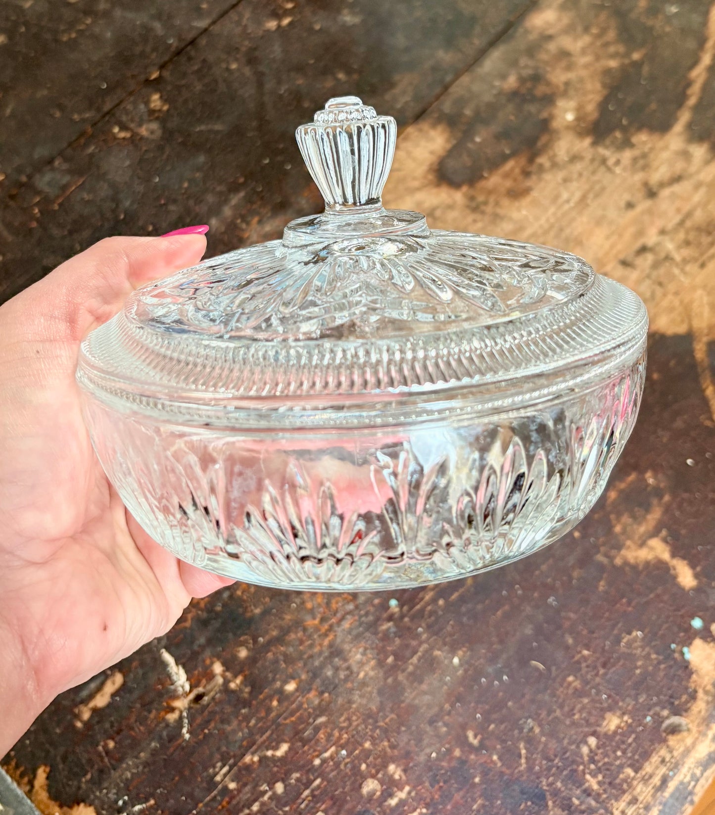 Vintage Clear Glass Lidded Dish
