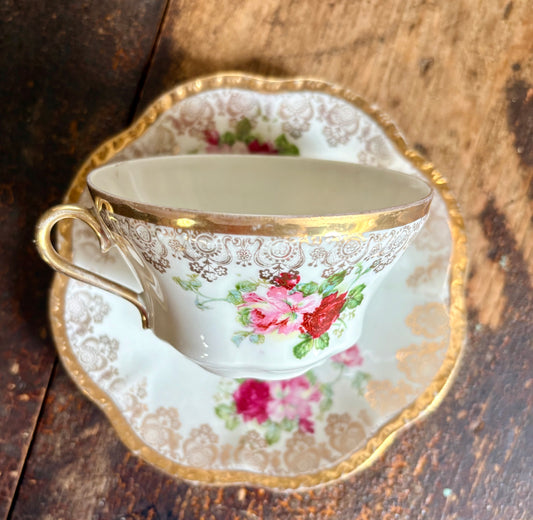 Vintage Rosebud Tea Cup & Saucer