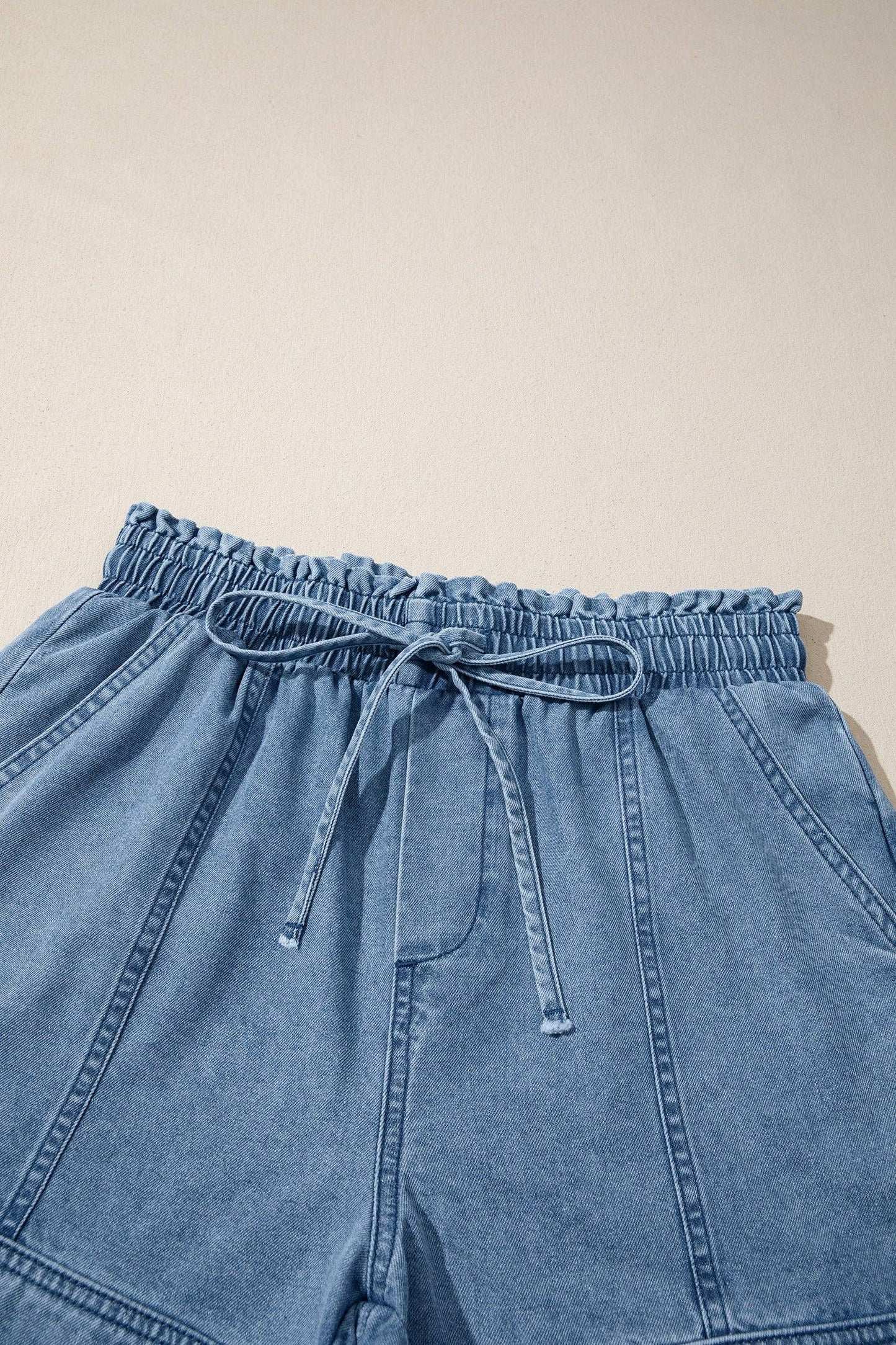 Ohh Myy! Solid Denim Smocked Elastic Waist Shorts