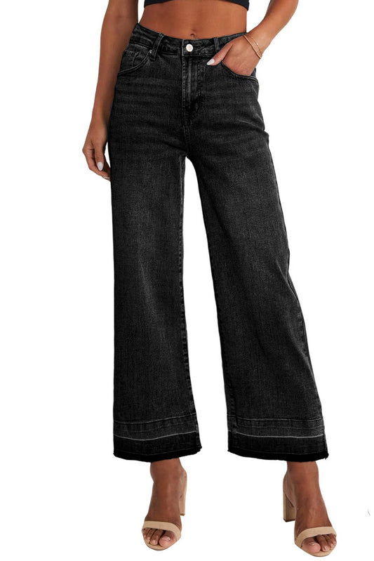 Western Raw Hem Straight Leg Loose High Waist Jeans