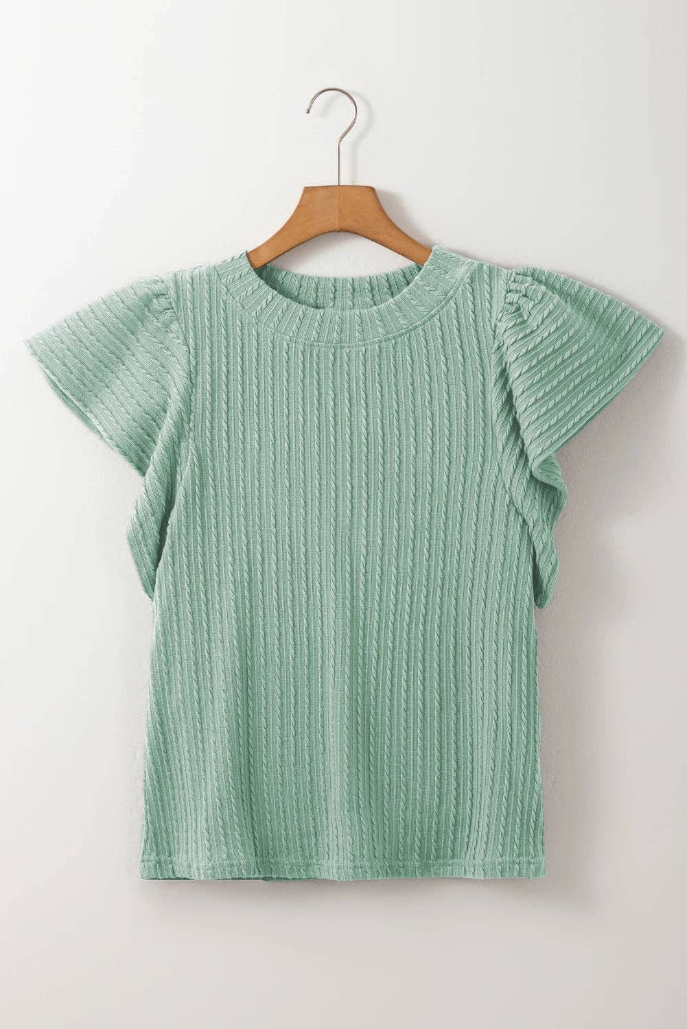 Solid Cable Knit Textured Flutter Sleeve Top