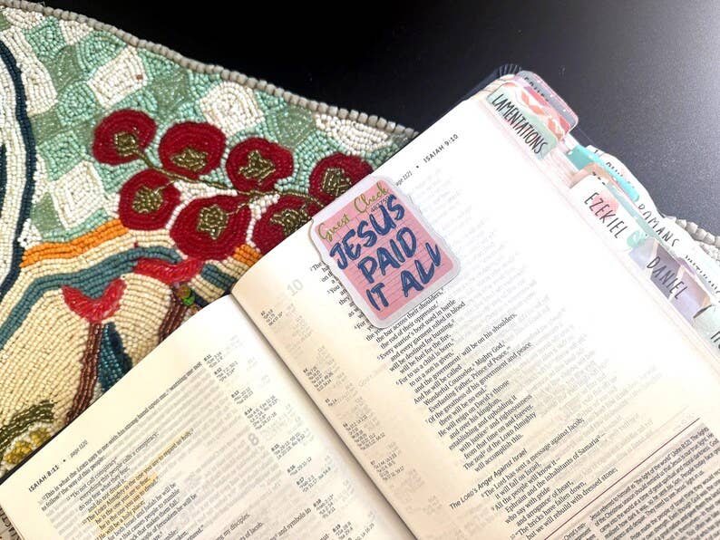 Double-Sided Magnetic Bible Bookmark | Jesus Paid It All