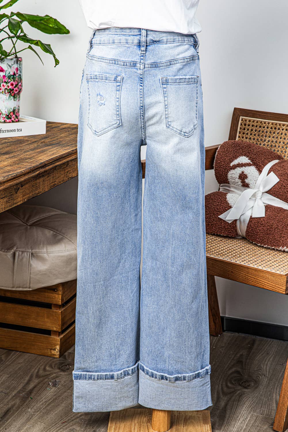 Light Wash Distressed Flare Jeans