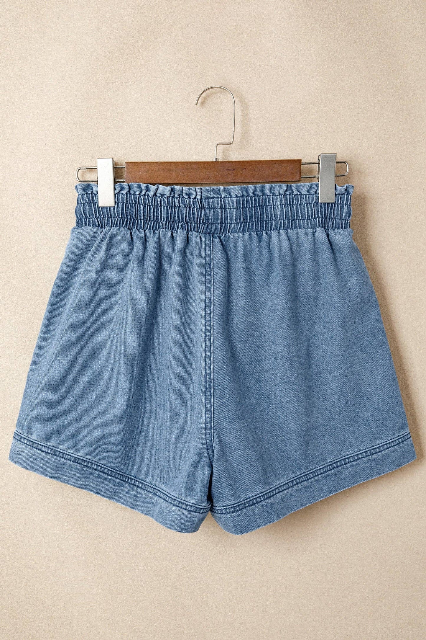 Ohh Myy! Solid Denim Smocked Elastic Waist Shorts