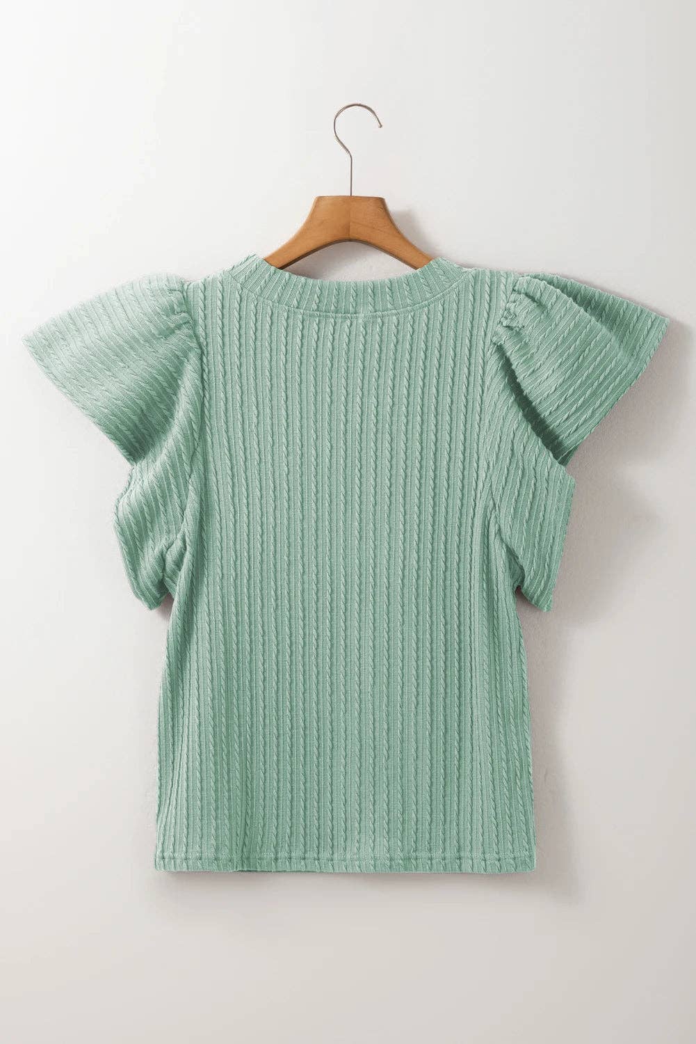 Solid Cable Knit Textured Flutter Sleeve Top
