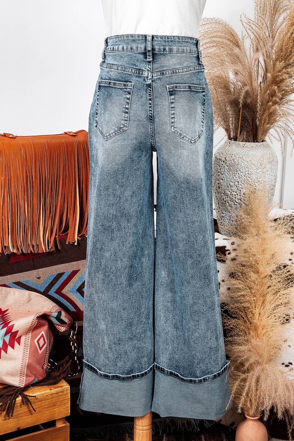 High Rise Button Zip Fly Medium Wash Jeans