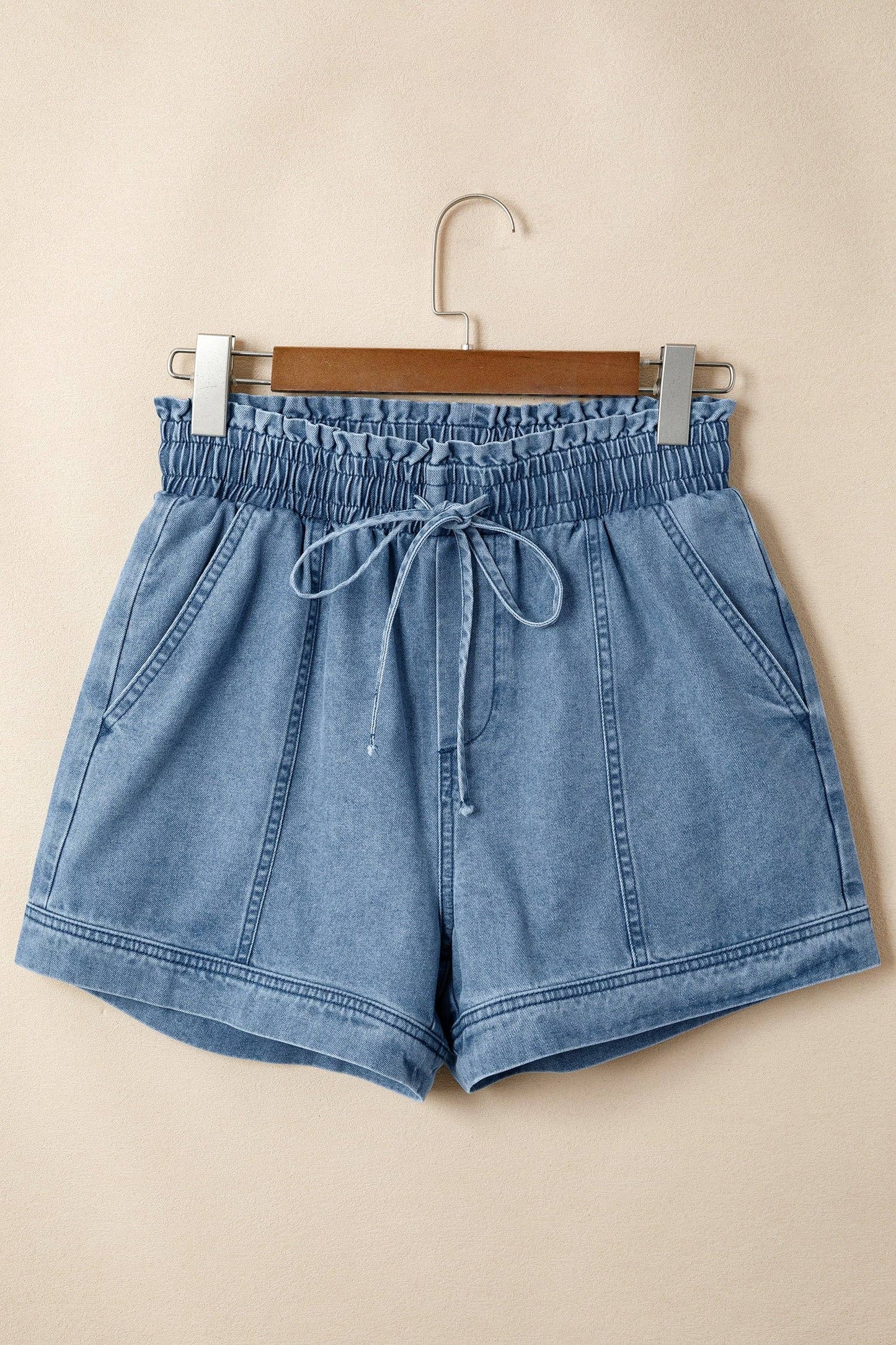 Ohh Myy! Solid Denim Smocked Elastic Waist Shorts