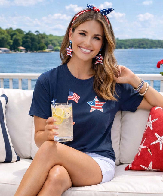 Sugar Springs Marine Pocket Patriotic Patchwork Star Graphic Shirt